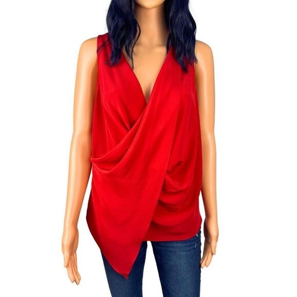 Amanda Uprichard Red 100% Silk Drapey Sleeveless Blouse Medium Dressy Date - Picture 1 of 5